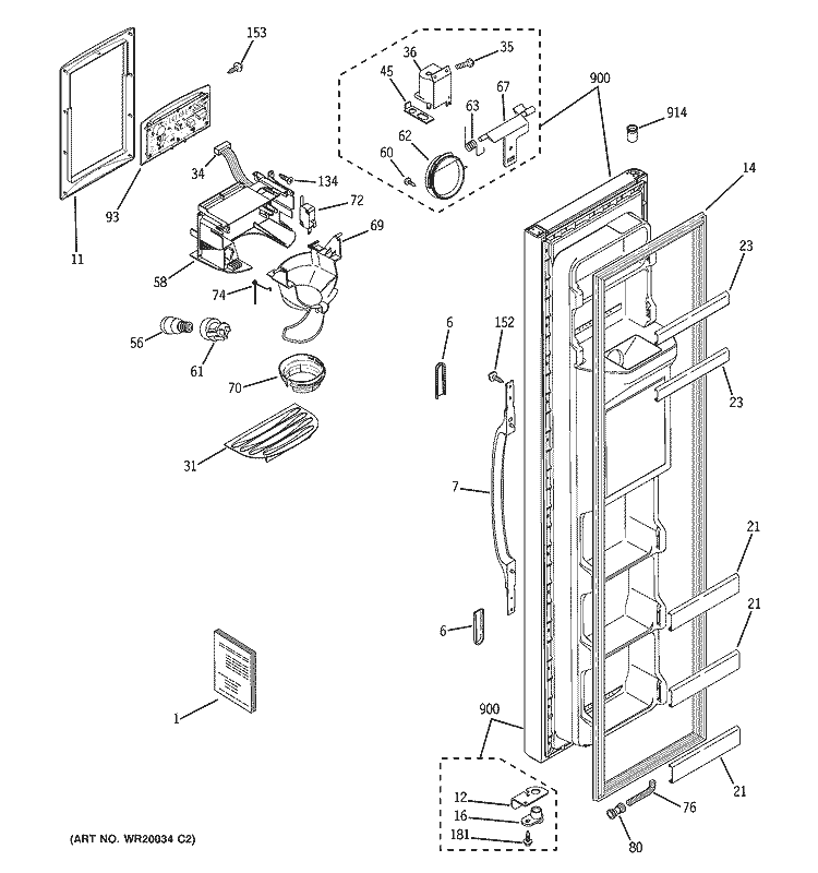 FREEZER DOOR Diagram and Parts List for HSS25GFTAWW  Hotpoint Refrigerator