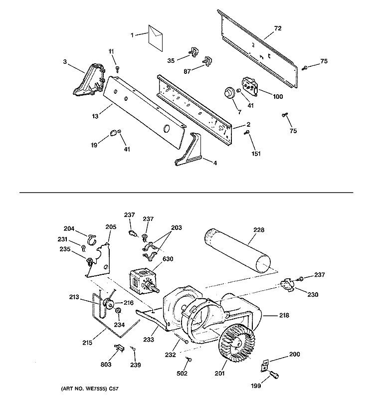 BACKSPLASH, BLOWER & MOTOR ASSEMBLY Diagram and Parts List for NBXR463GB3WW  Hotpoint Dryer