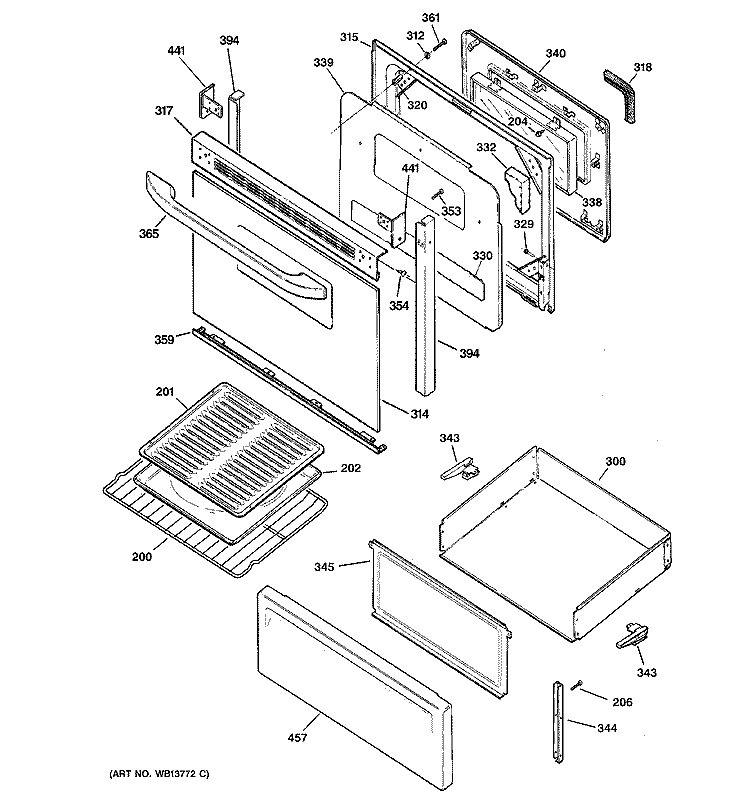 DOOR & DRAWER PARTS Diagram and Parts List for JBP22BK2WH  General Electric Range