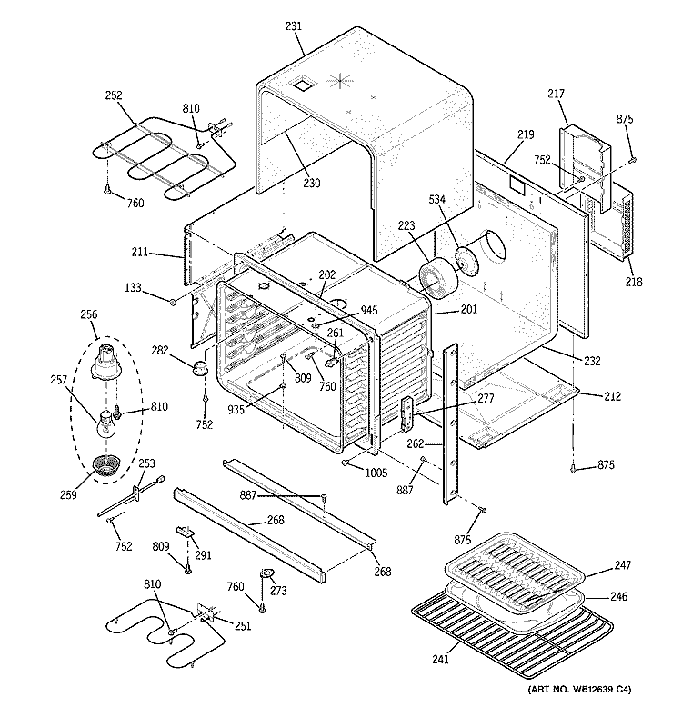 BODY PARTS Diagram and Parts List for JTP25SH6SS  General Electric Wall Oven