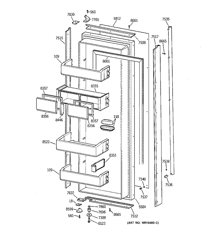 FRESH FOOD DOOR Diagram and Parts List for ZISS42DYASS  General Electric Refrigerator