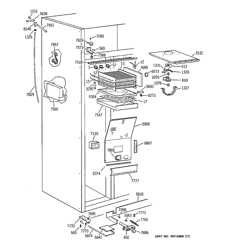 FREEZER SECTION Diagram and Parts List for ZISS42DYASS  General Electric Refrigerator