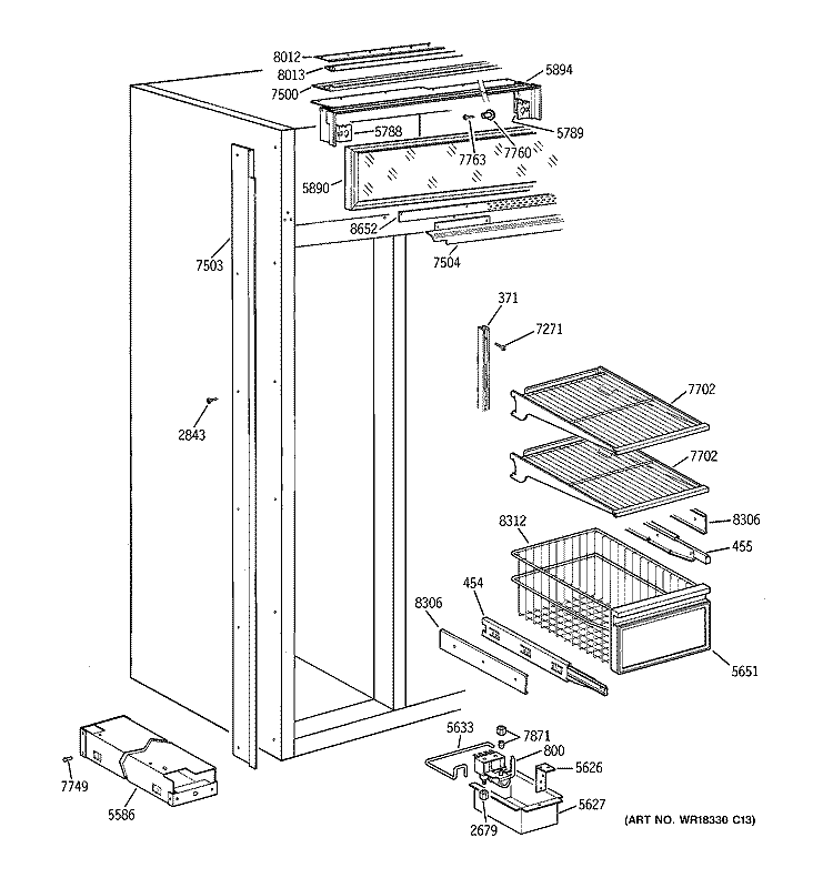 FREEZER SHELVES Diagram and Parts List for ZISS42DYASS  General Electric Refrigerator
