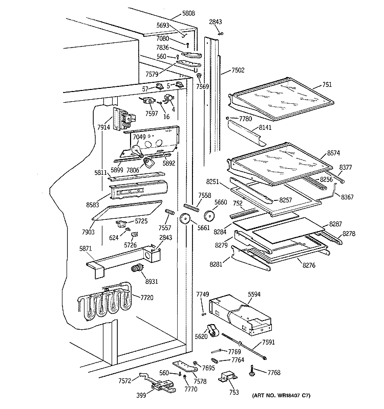 FRESH FOOD SECTION Diagram and Parts List for ZISS42DYASS  General Electric Refrigerator