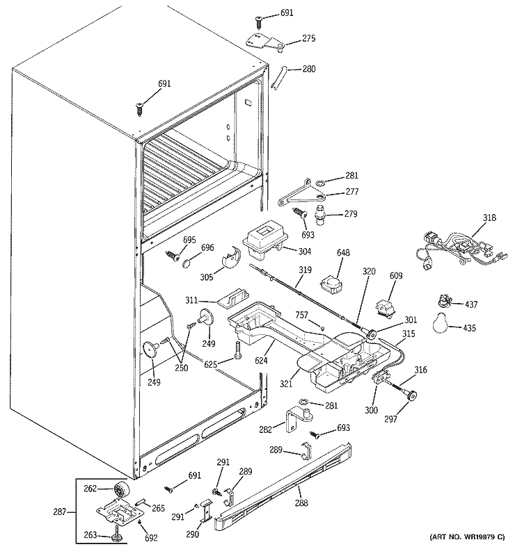 FRESH FOOD SECTION Diagram and Parts List for DTS18ZBRVRWW  General Electric Refrigerator