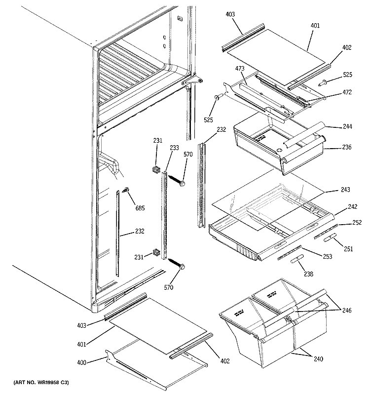 FRESH FOOD SHELVES Diagram and Parts List for DTS18ZBRVRWW  General Electric Refrigerator