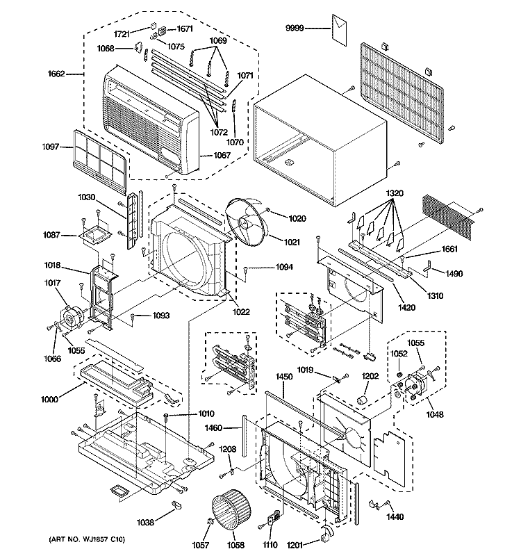 CABINET & COMPONENTS Diagram and Parts List for AJCH10ACBM1  General Electric Air Conditioner