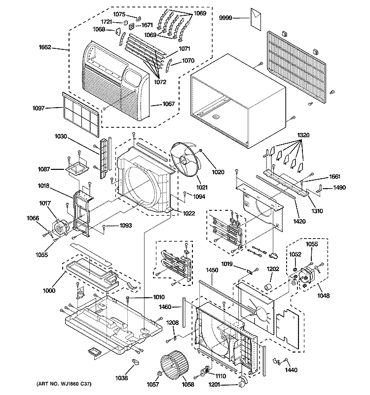 CABINET & COMPONENTS Diagram and Parts List for AJCH12DCBM1  General Electric Air Conditioner