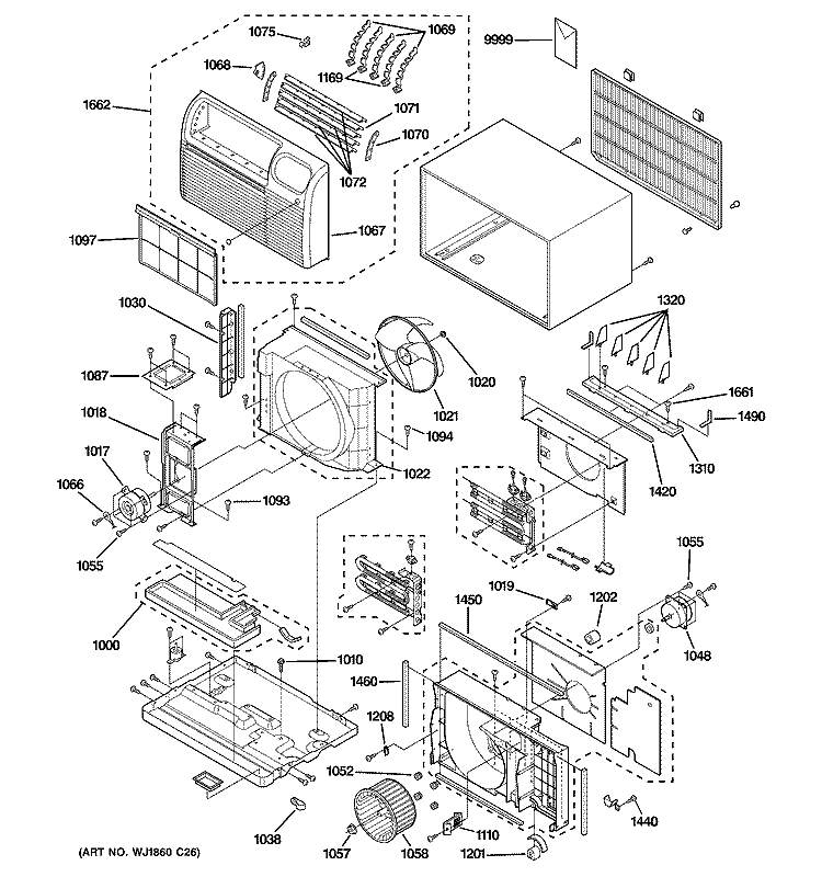 CABINET & COMPONENTS Diagram and Parts List for AJCQ10ACBM1  General Electric Air Conditioner