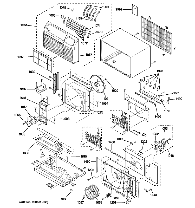 CABINET & COMPONENTS Diagram and Parts List for AJCS08ACBM1  General Electric Air Conditioner