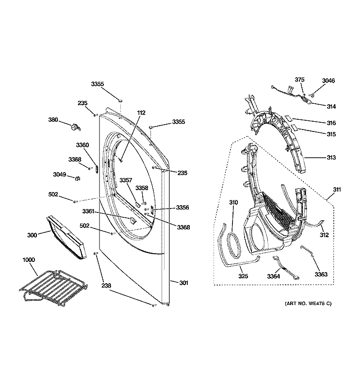 FRONT PANEL Diagram and Parts List for DCVH515GF0WW  General Electric Dryer