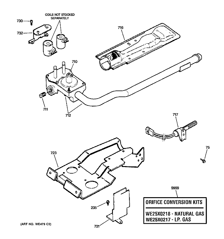 GAS VALVE & BURNER ASSEMBLY Diagram and Parts List for DISR333FC3WW  General Electric Dryer