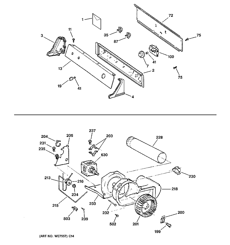 BACKSPLASH, BLOWER & MOTOR ASSEMBLY Diagram and Parts List for DJXR433GC3CC  General Electric Dryer