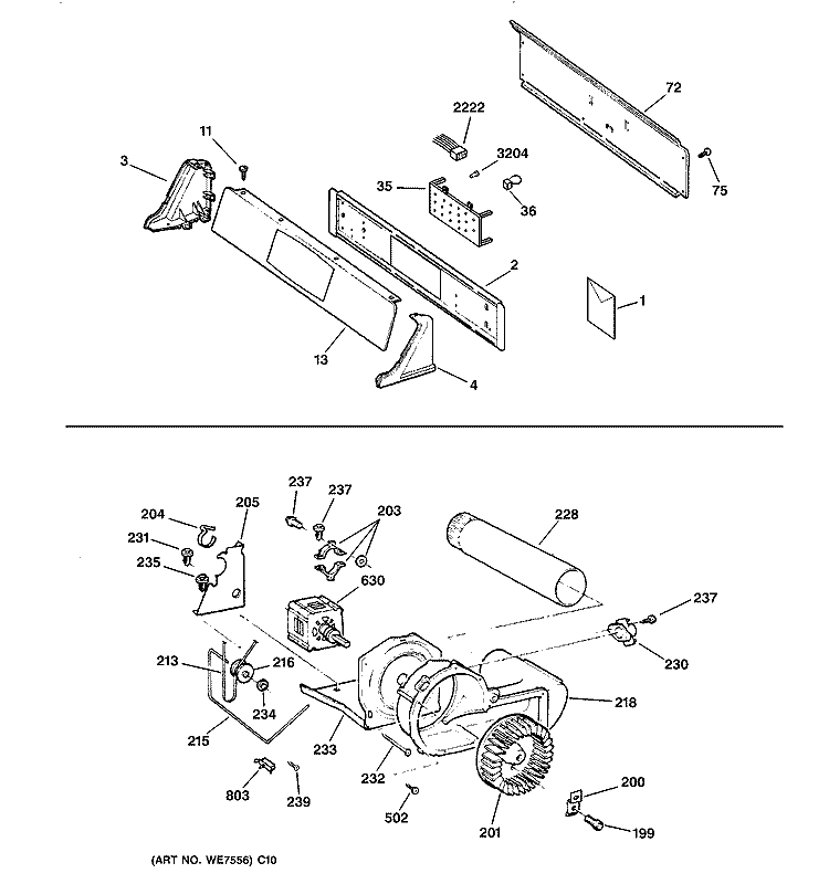 BACKSPLASH, BLOWER & MOTOR ASSEMBLY Diagram and Parts List for DNCD450GA3WC  General Electric Dryer