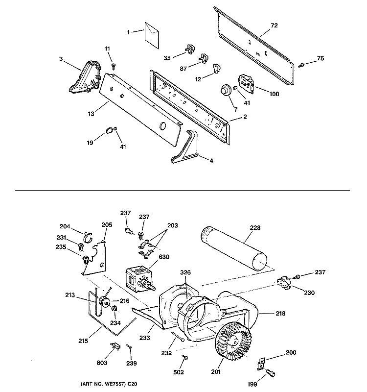 BACKSPLASH, BLOWER & MOTOR ASSEMBLY Diagram and Parts List for DX4500GE2WW  General Electric Dryer