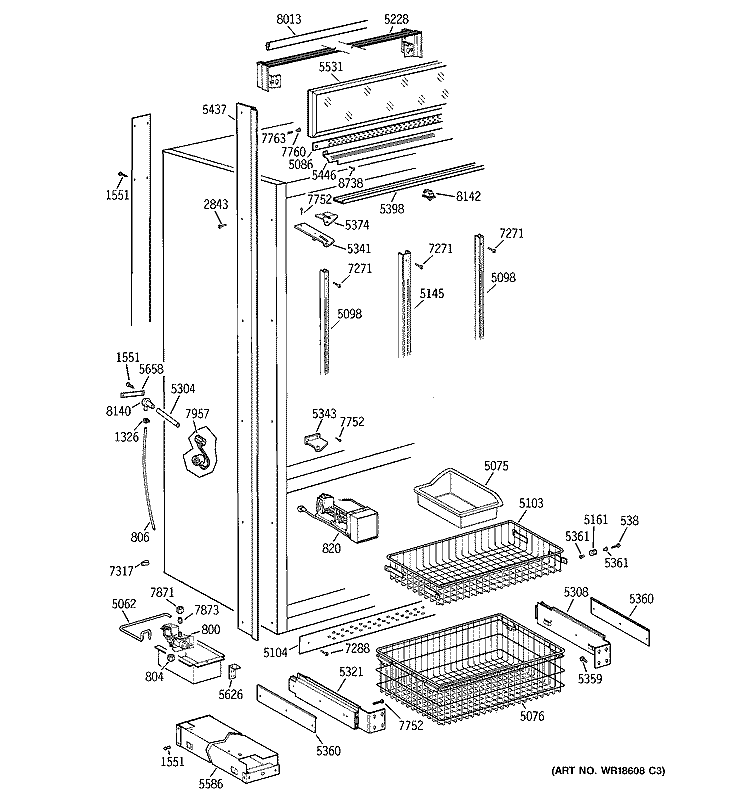 FREEZER SECTION, TRIM & COMPONENTS Diagram and Parts List for ZICS36NAASSLH  General Electric Refrigerator