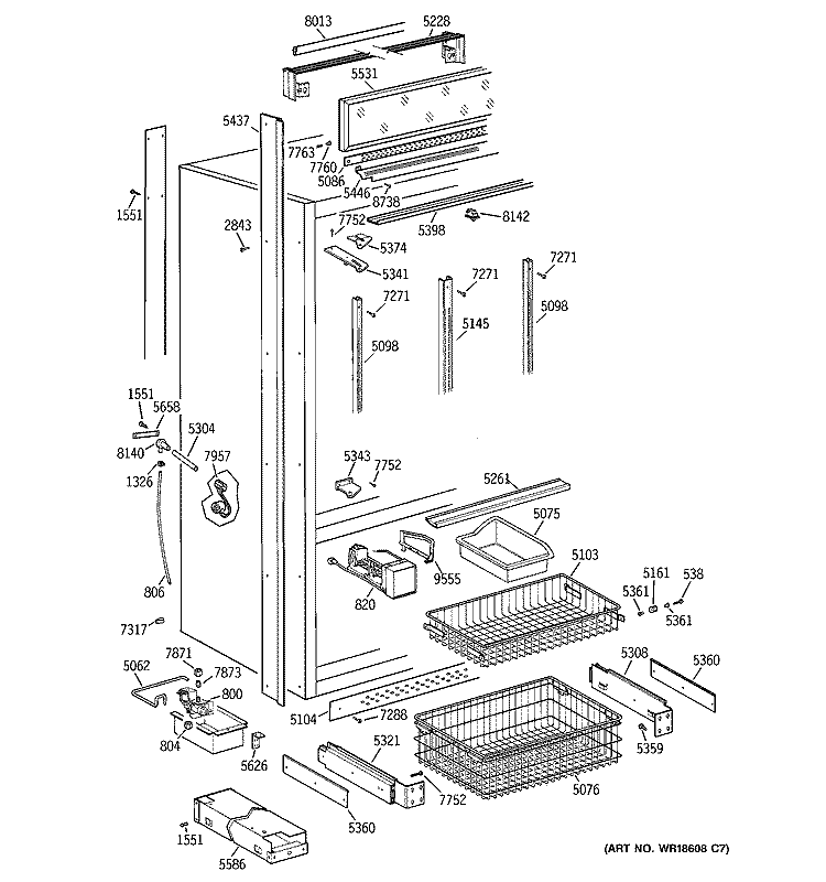 FREEZER SECTION, TRIM & COMPONENTS Diagram and Parts List for ZICS36NABSSLH  General Electric Refrigerator