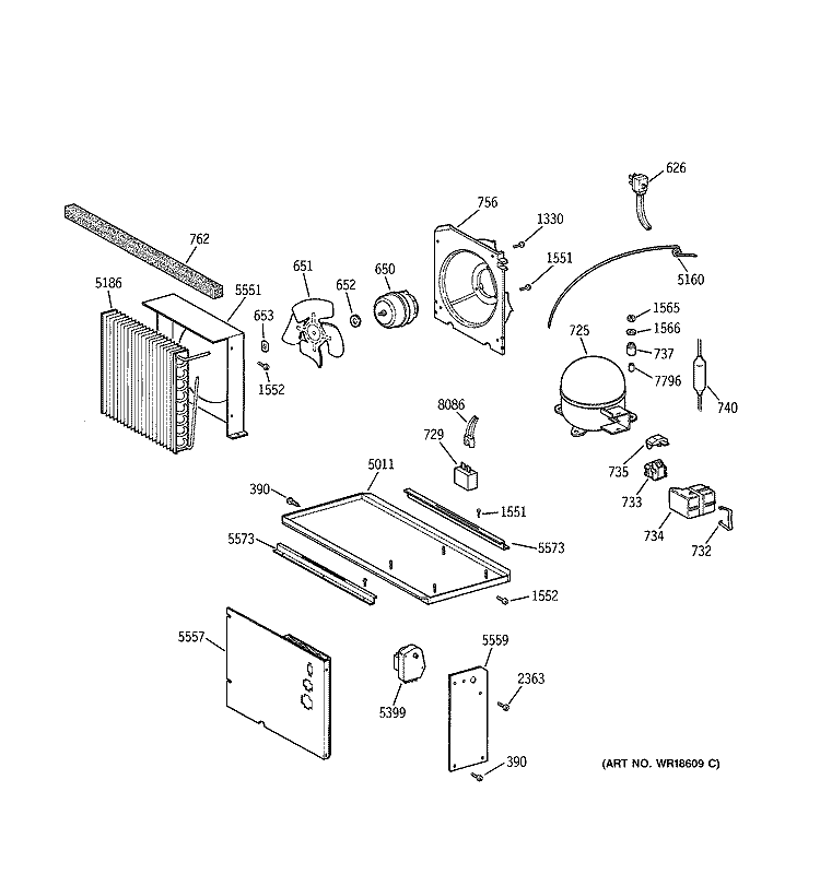 UNIT PARTS Diagram and Parts List for ZICS36NABSSLH  General Electric Refrigerator