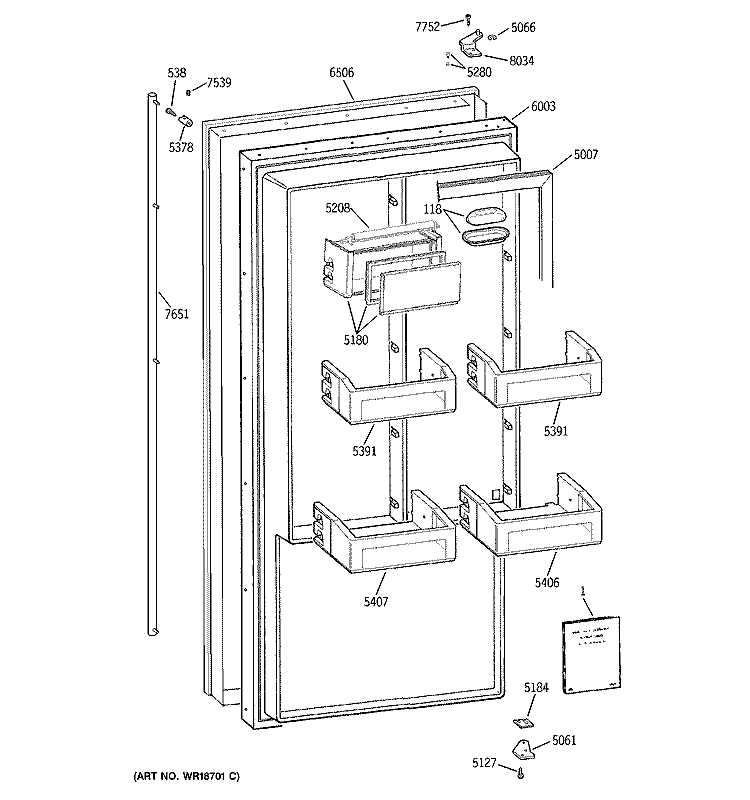 FREEZER DOOR Diagram and Parts List for ZIRS36NDALH  General Electric Refrigerator