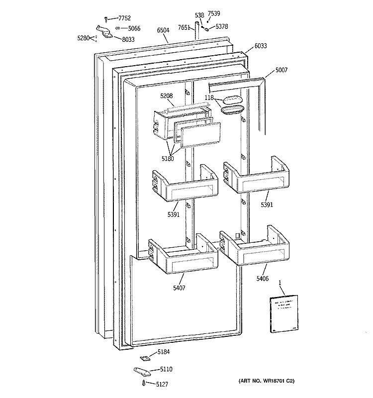 FREEZER DOOR Diagram and Parts List for ZIRS36NDARH  General Electric Refrigerator