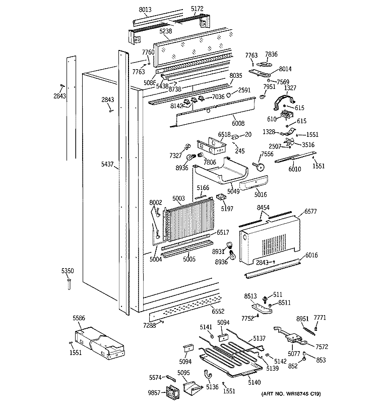 CABINET PARTS Diagram and Parts List for ZIRS36NDARH  General Electric Refrigerator