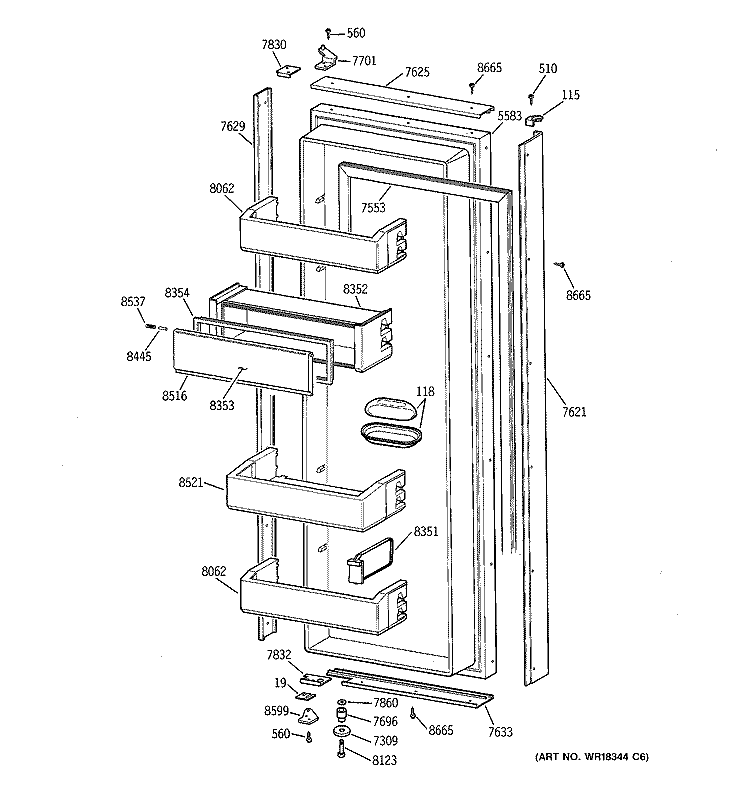 FRESH FOOD DOOR Diagram and Parts List for ZISW36DYB  General Electric Refrigerator