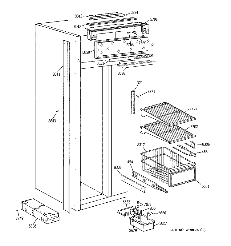 FREEZER SHELVES Diagram and Parts List for ZISW36DYB  General Electric Refrigerator