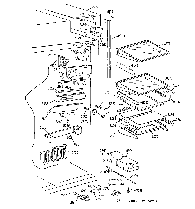 FRESH FOOD SECTION Diagram and Parts List for ZISW36DYB  General Electric Refrigerator