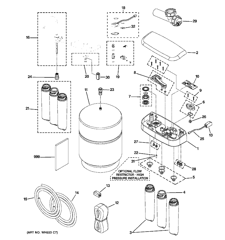 WATER FILTRATION SYSTEM Diagram and Parts List for PNRQ20FBL00  General Electric Water Filter System