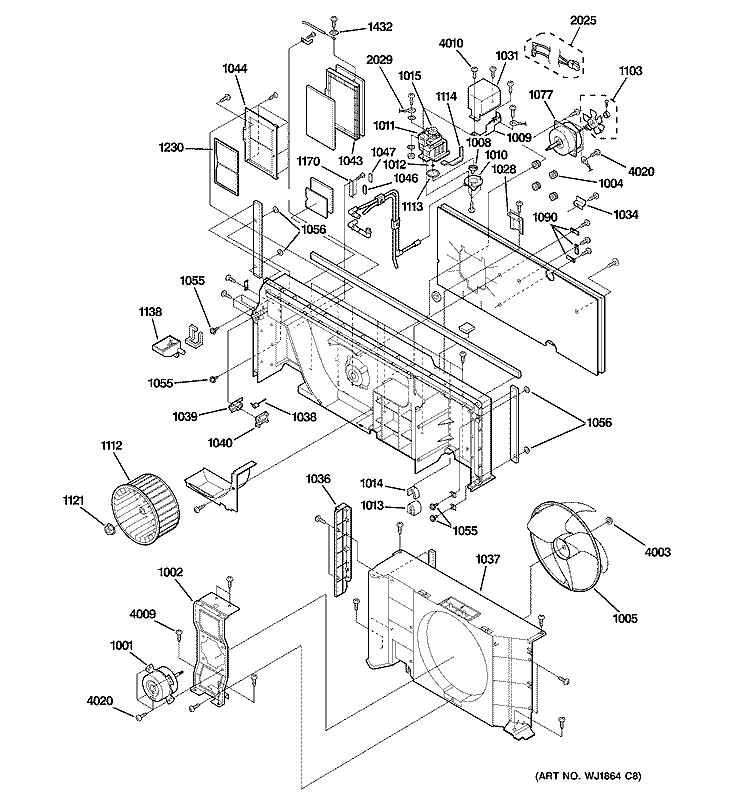MOTOR & CHASSIS PARTS Diagram and Parts List for AZ38H07EADM2  General Electric Air Conditioner