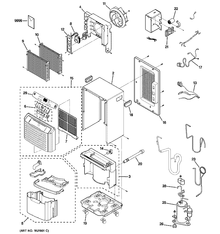DEHUMIDIFIER Diagram and Parts List for AHG50LKG1  General Electric Dehumidifier