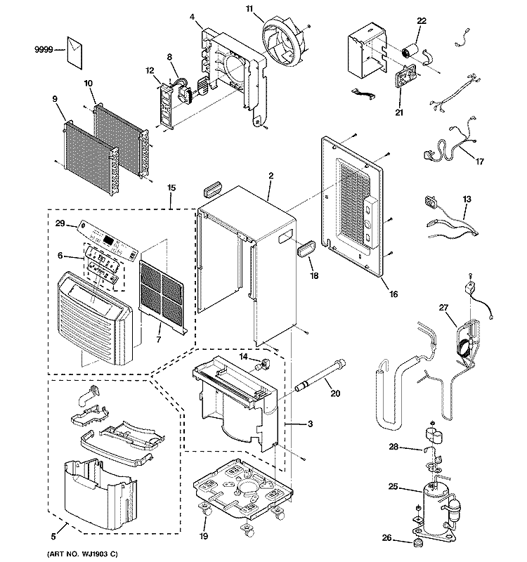 DEHUMIDIFIER Diagram and Parts List for AHG65LKG1  General Electric Dehumidifier