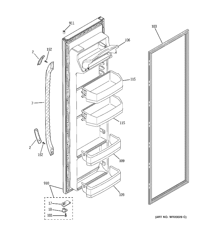 FRESH FOOD DOOR Diagram and Parts List for BSS25JFTAWW  General Electric Refrigerator
