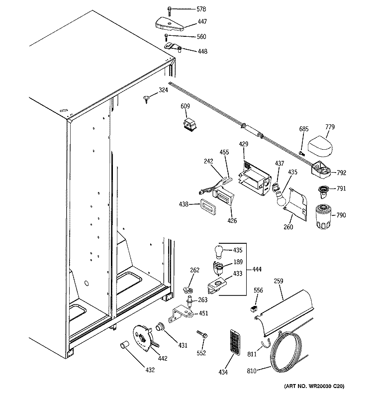 FRESH FOOD SECTION Diagram and Parts List for BSS25JFTAWW  General Electric Refrigerator