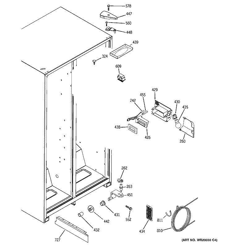 FRESH FOOD SECTION Diagram and Parts List for GSE20IETAFWW  General Electric Refrigerator