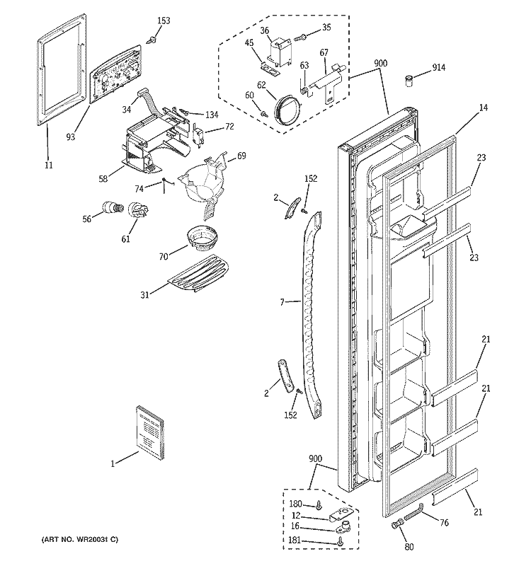 FREEZER DOOR Diagram and Parts List for GSE22KETAFWW  General Electric Refrigerator