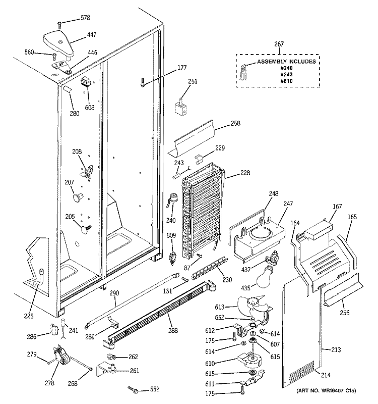 FREEZER SECTION Diagram and Parts List for GSE22KETAFWW  General Electric Refrigerator