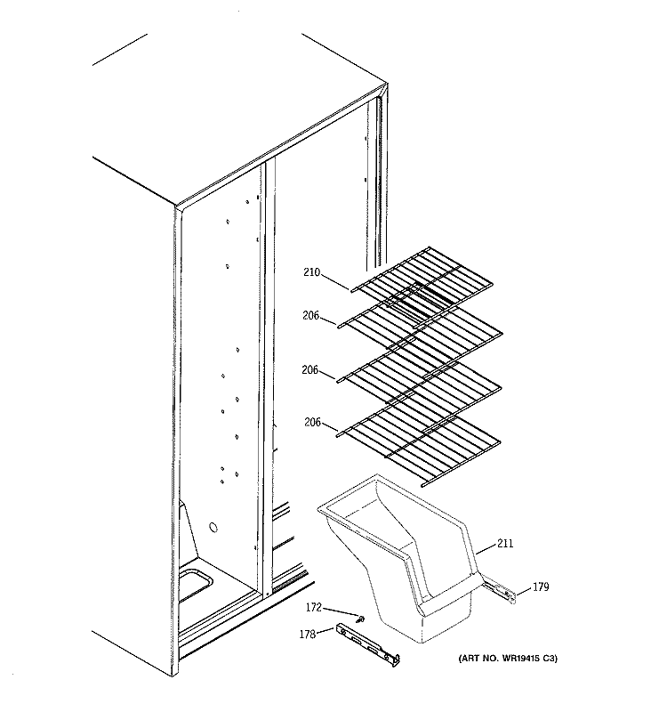 FREEZER SHELVES Diagram and Parts List for GSE22KETAFWW  General Electric Refrigerator