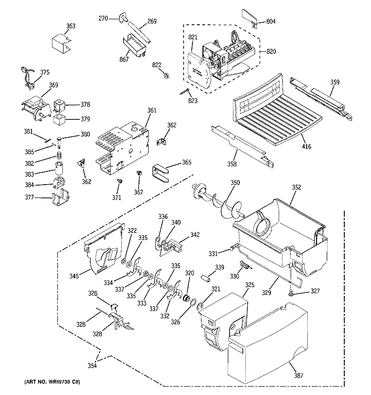 ICE MAKER & DISPENSER Diagram and Parts List for GSE22KETAFWW  General Electric Refrigerator