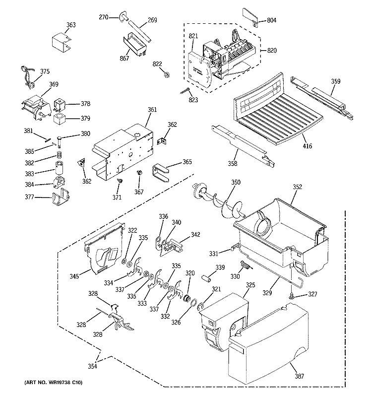 ICE MAKER & DISPENSER Diagram and Parts List for GSE25KETAFBB  General Electric Refrigerator