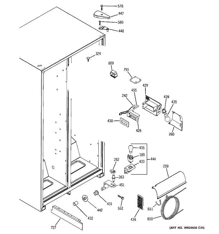 FRESH FOOD SECTION Diagram and Parts List for GSE25KETAFBB  General Electric Refrigerator
