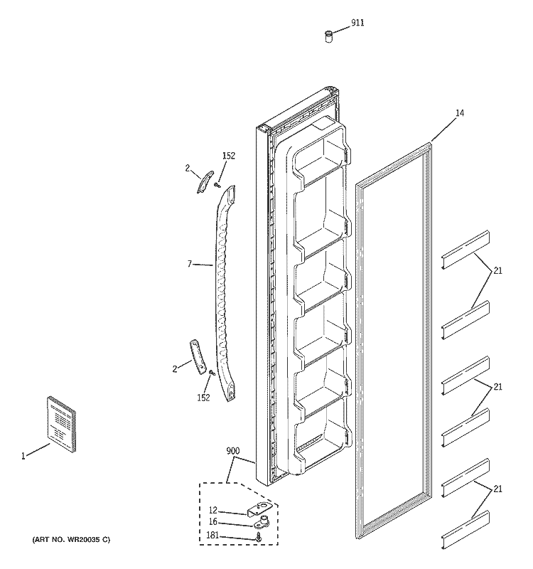 FREEZER DOOR Diagram and Parts List for GSS20DBTAWW  General Electric Refrigerator