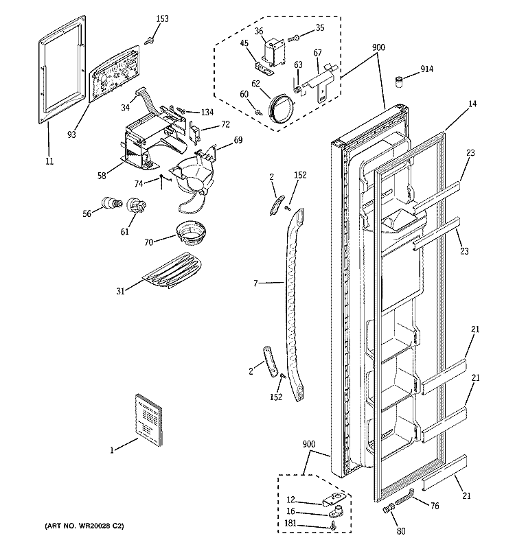FREEZER DOOR Diagram and Parts List for SSH25KFTAWW  General Electric Refrigerator