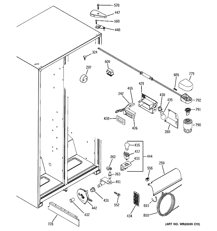 FRESH FOOD SECTION Diagram and Parts List for SSH25KFTAWW  General Electric Refrigerator
