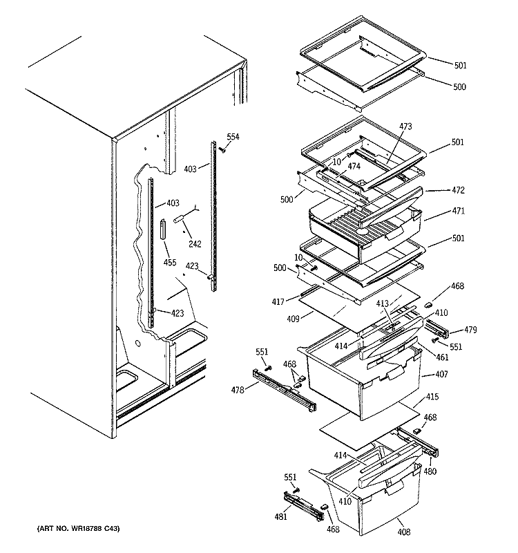 FRESH FOOD SHELVES Diagram and Parts List for SSH25KFTAWW  General Electric Refrigerator