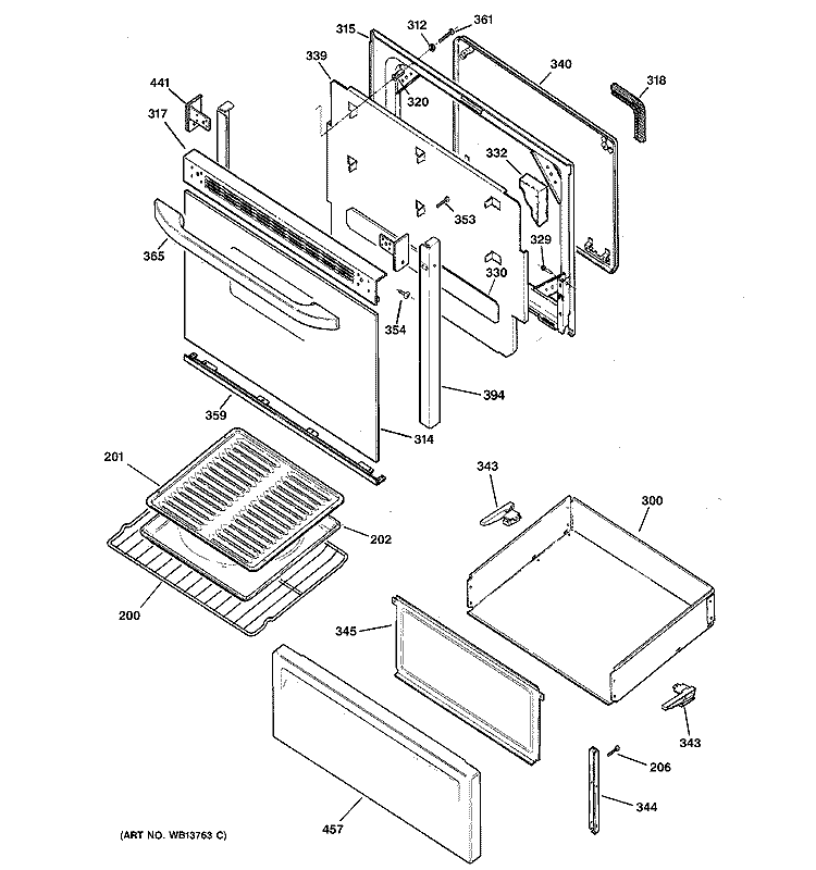 DOOR & DRAWER PARTS Diagram and Parts List for JBP21BH2CT  General Electric Range