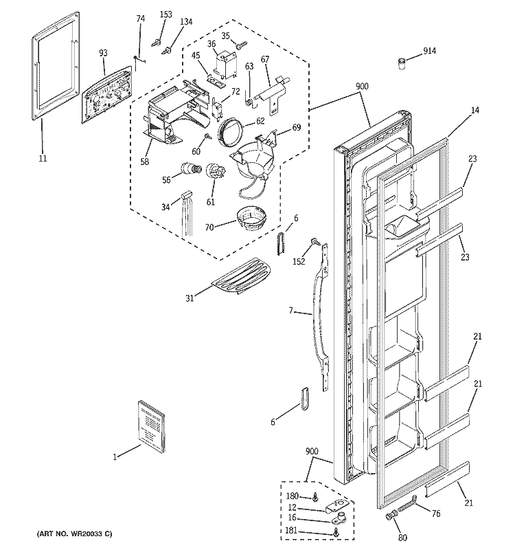 FREEZER DOOR Diagram and Parts List for HSM25IFTASA  Hotpoint Refrigerator