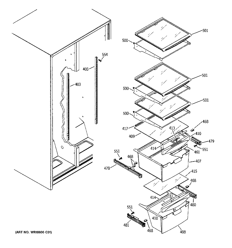 FRESH FOOD SHELVES Diagram and Parts List for HSM25IFTASA  Hotpoint Refrigerator