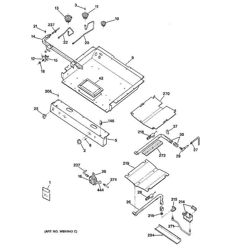 GAS & BURNER PARTS Diagram and Parts List for RGB746HED1CT  Hotpoint Range