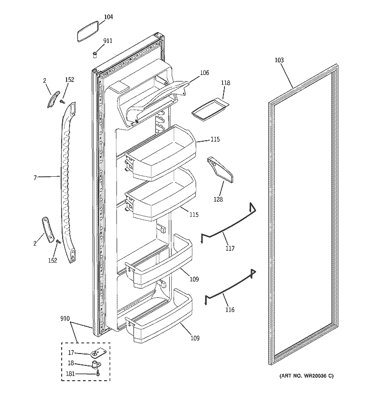 FRESH FOOD DOOR Diagram and Parts List for GSE20IBTAFBB  General Electric Refrigerator